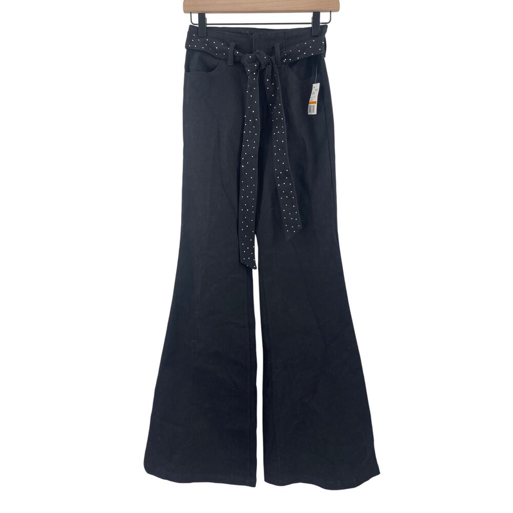 FLYING TOMATO Jeans Small Black Silver Stud Belt NWT Flare Denim Cotton Stretch